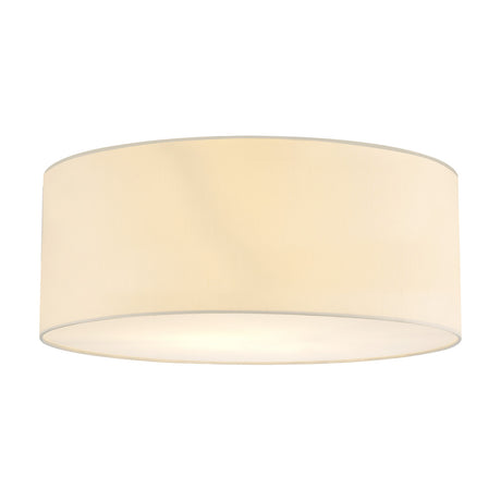 Baymont 5 Light E27 Flush Ceiling Light 60cm in Ivory Pearl, a wide drum shade in faux silk fabric with a frosted acrylic diffuser, shown on a plain white background.