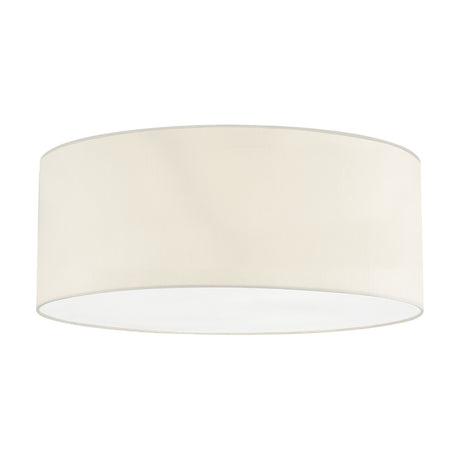 Baymont 5 Light E27 Flush Ceiling Light, 60cm drum shade in ivory pearl faux silk with white laminate lining and frosted acrylic diffuser, shown on a plain white background.