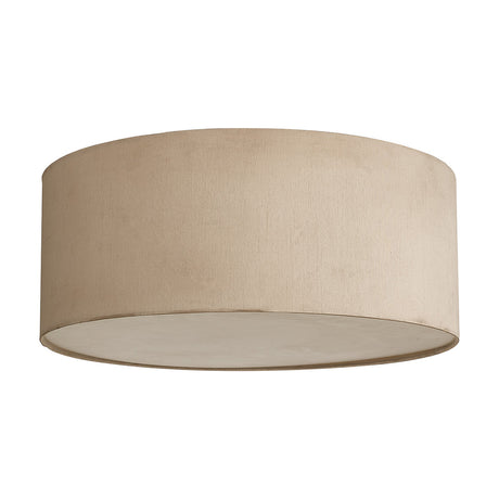 Baymont 5 Light E27 Flush Ceiling Light 50cm in nude beige fabric drum shade with frosted acrylic diffuser, shown on a plain white background.