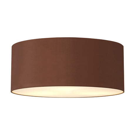 Baymont 5 Light E27 Flush Ceiling Light 60cm in Raw Cocoa, a wide drum-shaped fabric shade with frosted acrylic diffuser glowing beneath, shown on a plain white background.