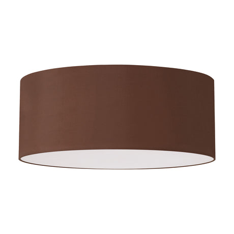 Baymont 5 Light E27 Flush Ceiling Light 60cm – wide drum shade in raw cocoa fabric with a frosted acrylic diffuser beneath, shown on a plain white background.