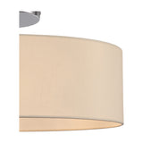 Close-up of the Baymont 3 Light Semi Flush ceiling light, showing an ivory faux silk drum shade with polished chrome ceiling mount, against a plain white background.