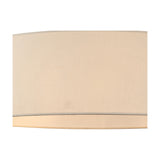 Close-up of the Baymont 3 Light Semi Flush ceiling light showing the ivory faux silk drum shade with white laminate lining and polished chrome fitting, on a plain background.