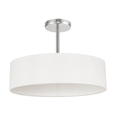 Baymont 5 Light Semi Flush Ceiling Light with a wide white drum shade on a polished chrome frame and stem, shown against a plain white background.