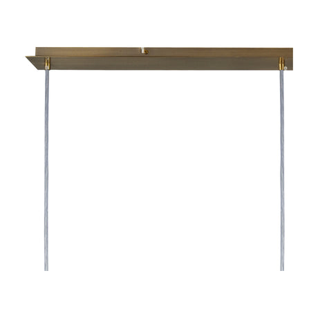 Baymont 3 Light E27 pendant light with antique brass ceiling bar and two grey fabric flex cables shown against a plain white background, 1.07m drop.