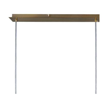 Baymont 3 Light Pendant ceiling plate in antique brass with two fabric-covered cables hanging down, shown against a plain white background.
