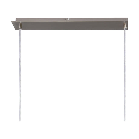 Satin nickel rectangular ceiling plate with two hanging cables shown on a plain white background, part of the Baymont 3 Light E27 pendant light.