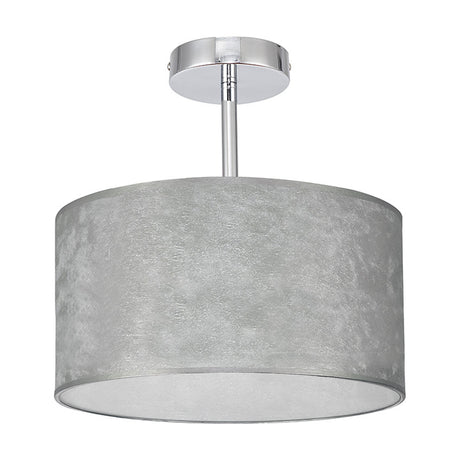 Baymont Semi Flush Ceiling Light with a shallow silver leaf drum shade and polished chrome fitting, shown on a plain white background.