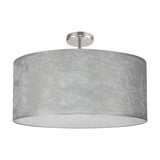Baymont 5 Light Semi Flush ceiling light with a wide 60cm silver drum shade and polished chrome ceiling mount, shown against a plain white background.