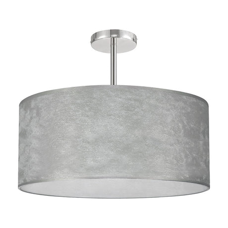 Baymont 5 Light Semi Flush Ceiling Light with a wide silver drum shade and white lining on a polished chrome frame, shown against a plain white background.