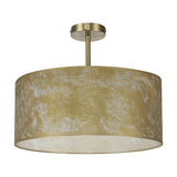 Baymont 5 Light Semi Flush Ceiling Light 40cm in Antique Brass, with a wide drum shade in gold leaf finish and white interior, shown on a plain white background.