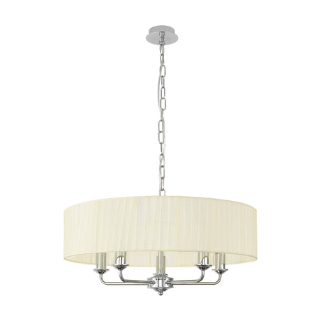 Banyan 5 Light Pendant Light 45cm Grey - Polished Chrome & Cream