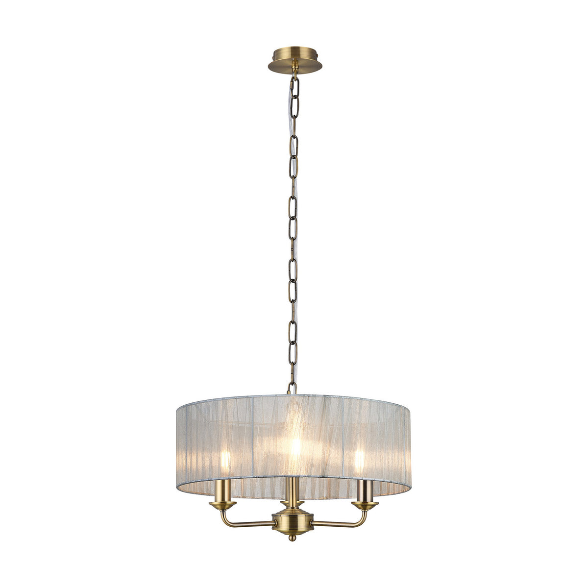 Banyan 3 Light E14 Pendant Light 45cm Grey - Antique Brass