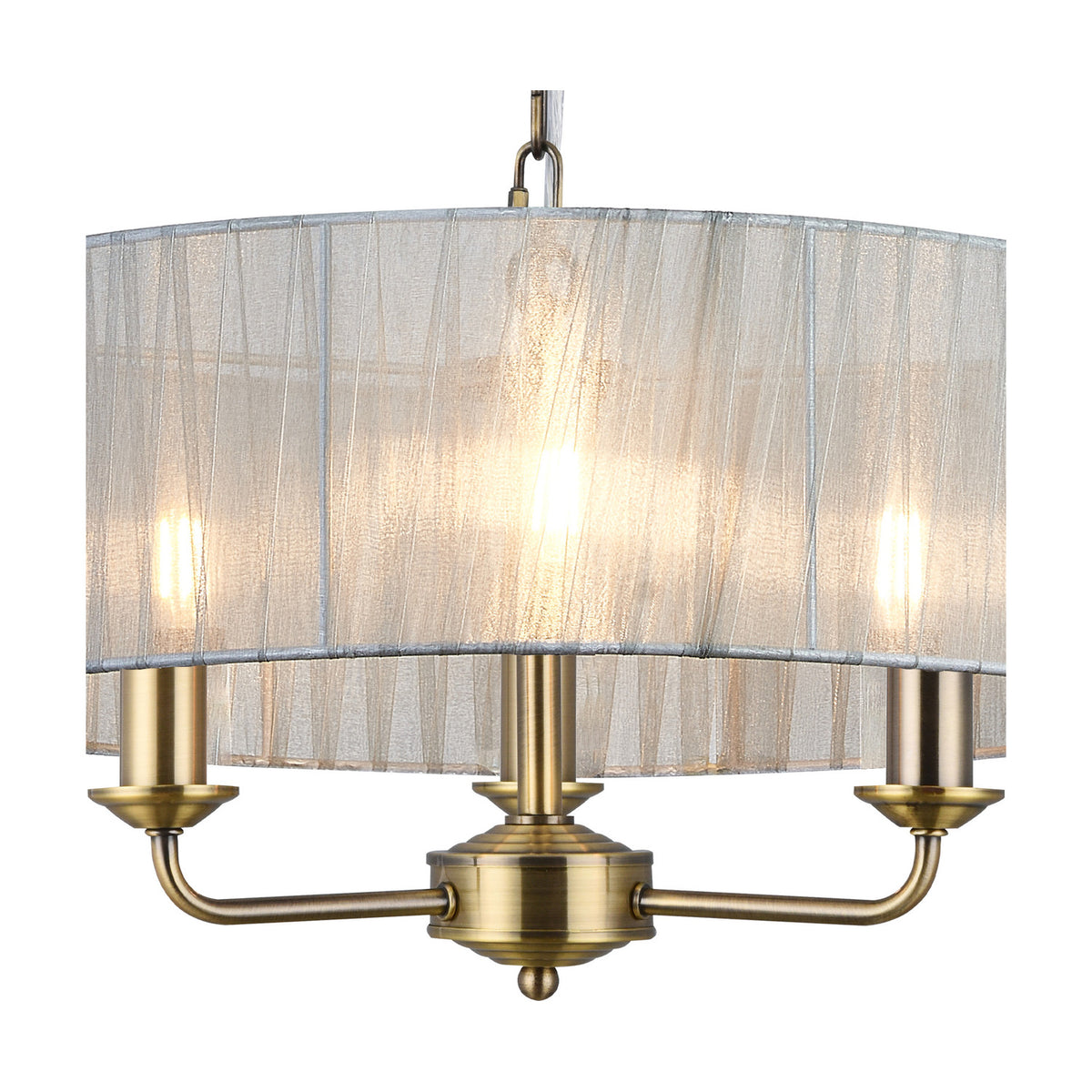 Banyan 3 Light E14 Pendant Light 45cm Grey - Antique Brass