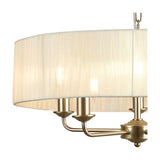 Banyan 5 Light E14 Pendant Light, 60cm cream organza drum shade with champagne gold arms and sockets, shown close-up on a plain white background.