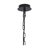 Banyan 3 Light E14 Pendant Light in matt black, close-up of the ceiling rose and looped chain suspension against a plain white background.