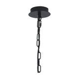 Banyan 3 Light E14 pendant light ceiling mount showing matt black rose and linked chain suspension against a plain white background.