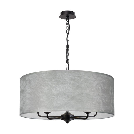 Banyan 5 Light E14 Pendant Light 60cm Silver Leaf - Matt Black