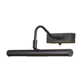 Abacus 2 Light Switched Picture Light in satin black, a slim 35cm horizontal wall light with curved arm, toggle switch and adjustable bar, shown on a plain white background.