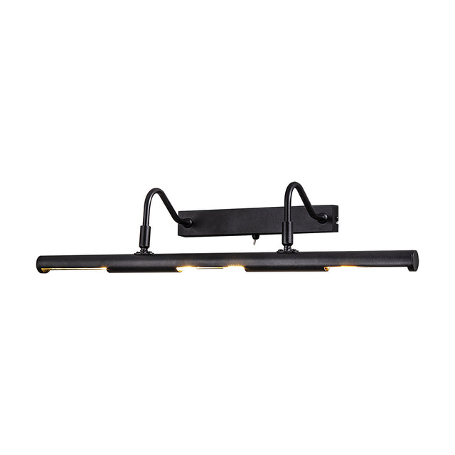 Abacus 4 Light Switched Picture Light, 60cm satin black wall light with curved dual arms, slim horizontal bar and toggle switch, shown on a plain white background.
