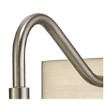Close-up of the Abacus 2 Light Switched Picture Light in satin nickel, showing the curved arm and square wall mount detail against a plain white background.