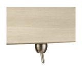 Close-up of the Abacus Picture Light's satin nickel wall mounting bracket with a rounded fitting and slim projecting arm, shown against a light wood surface.
