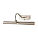 Abacus 2-light switched picture light in satin nickel, a straight 35cm bar with curved wall bracket and toggle switch, shown on a plain white background.