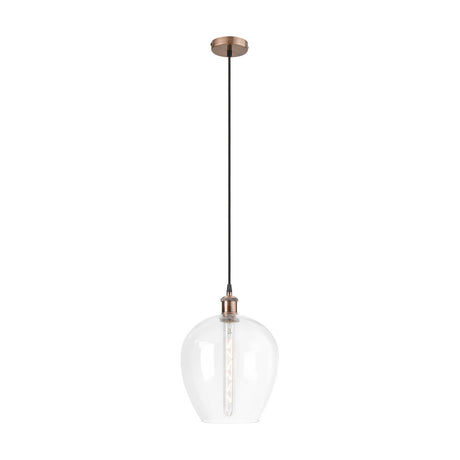 Cawdor E27 Wine Glass Pendant Light 25cm Clear - Antique Copper