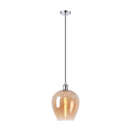 E27 Pendant Light 25cm Amber - Polished Chrome