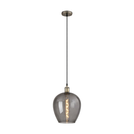 Cawdor E27 Wine Glass Pendant Light 25cm Smoke - Antique Brass