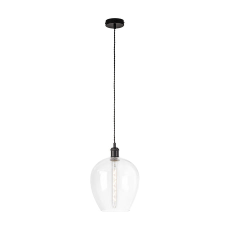 Cawdor E27 Wine Glass Pendant Light 25cm Clear - Matt Black