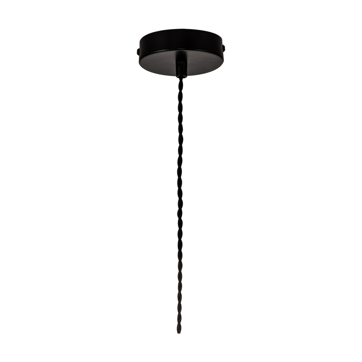 Cawdor E27 pendant light with matt black round ceiling rose and single twisted cord, shown on a plain white background.