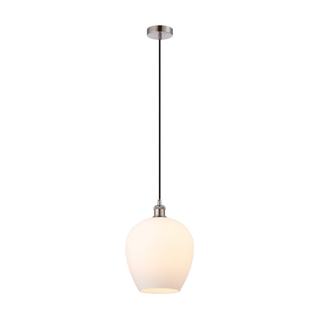 Cawdor E27 Wine Glass Pendant Light 25cm Opal - Satin Nickel