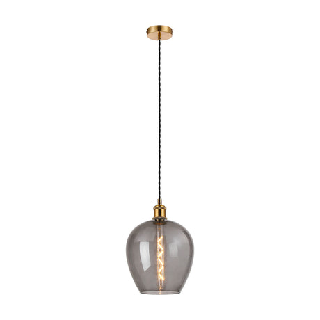 Cawdor E27 Wine Glass Pendant Light 25cm Smoke - Gilt Bronze