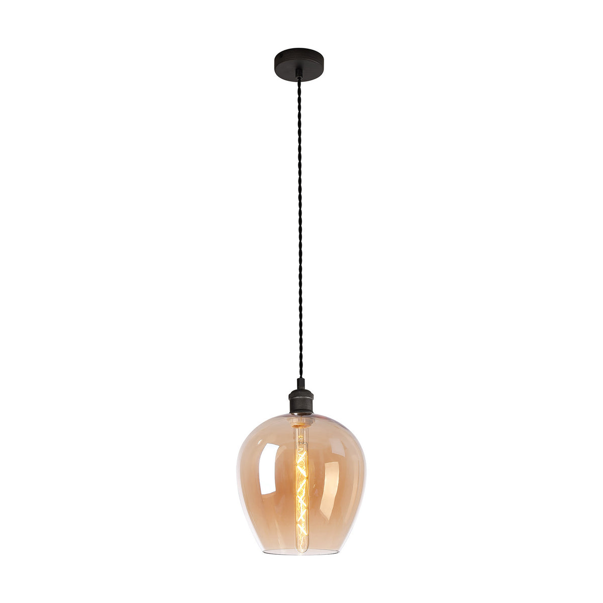 E27 Pendant Light 25cm Amber - Pewter