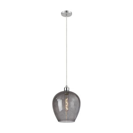 Cawdor E27 Wine Glass Pendant Light 25cm Smoke - Polished Chrome