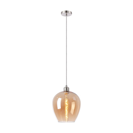 E27 Pendant Light 25cm Amber - Satin Nickel
