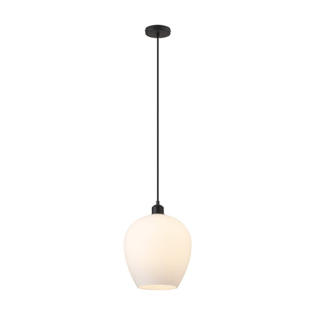 Cawdor E27 Wine Glass Pendant Light 25cm Opal - Matt Black