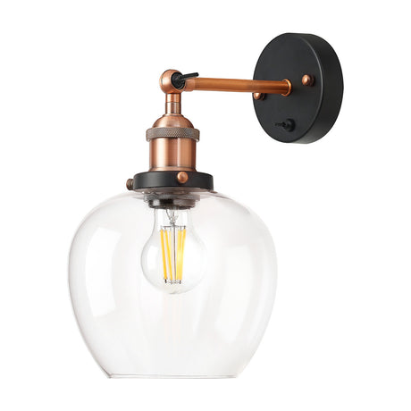Cawdor E27 Wine Glass Wall Light 28cm High Clear - Antique Copper
