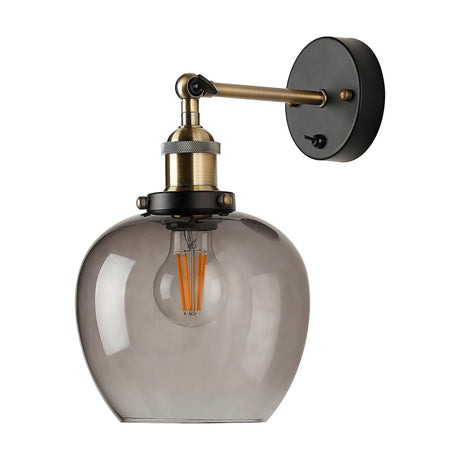 Cawdor E27 Wine Glass Wall Light 28cm High Smoke - Antique Brass