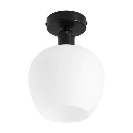 Cawdor E27 Wine Glass Flush Ceiling Light 18cm Opal - Matt Black