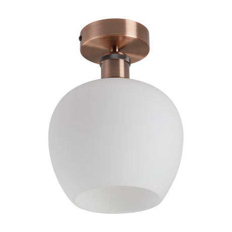 Cawdor Wine Glass Flush Ceiling Light in 18cm opal glass with an antique copper gallery and ceiling plate, shown on a plain white background.