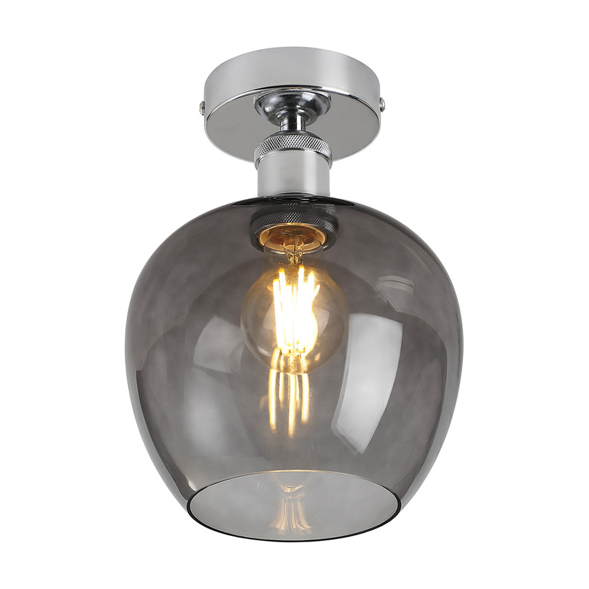 Cawdor E27 Flush Ceiling Light 18cm Smoke - Polished Chrome