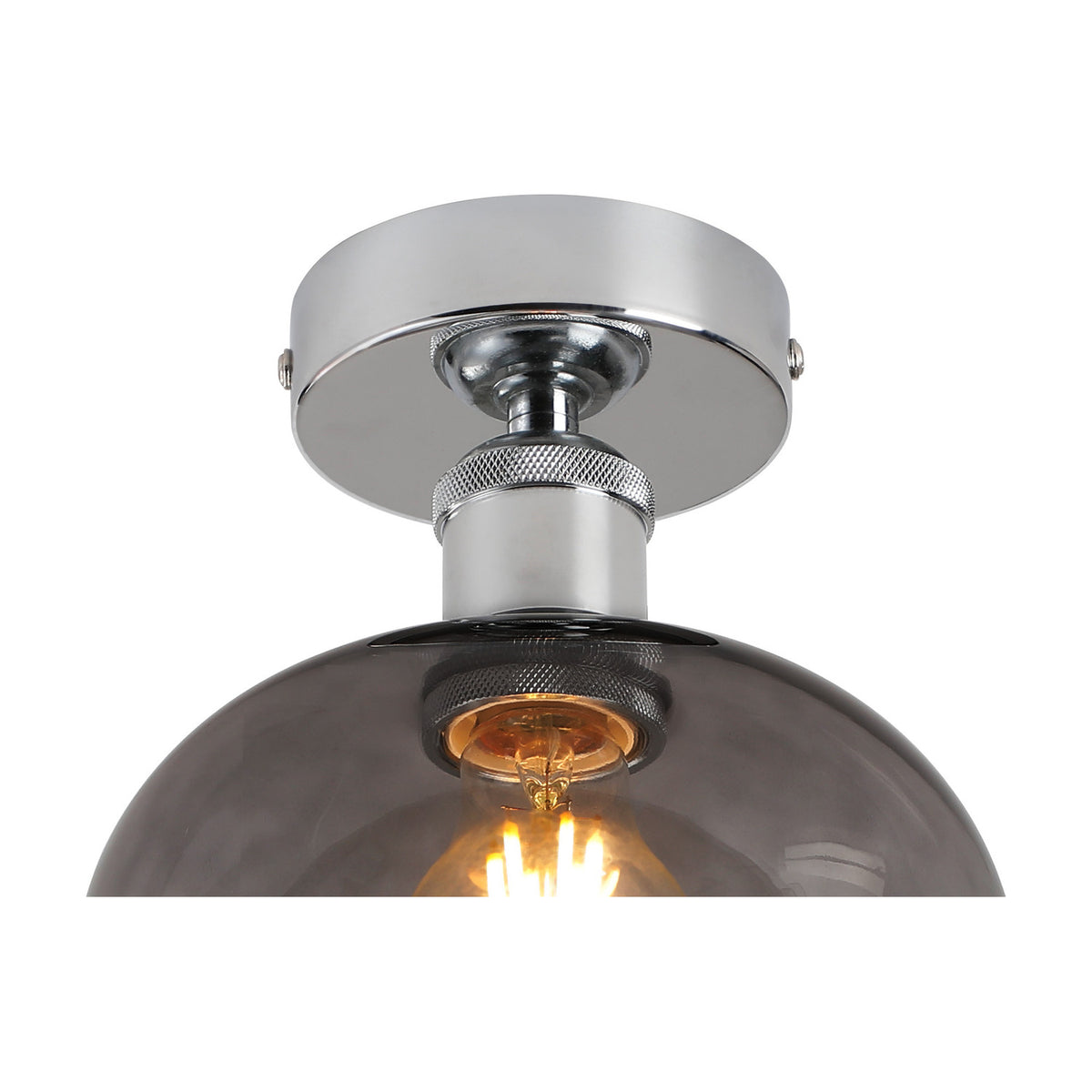 Cawdor E27 Flush Ceiling Light 18cm Smoke - Polished Chrome