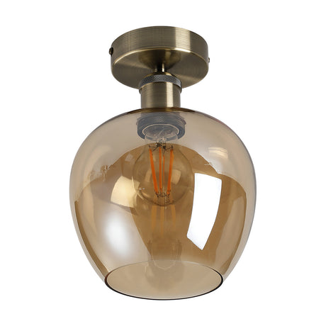 E27 Ceiling Light 18cm Amber - Antique Brass