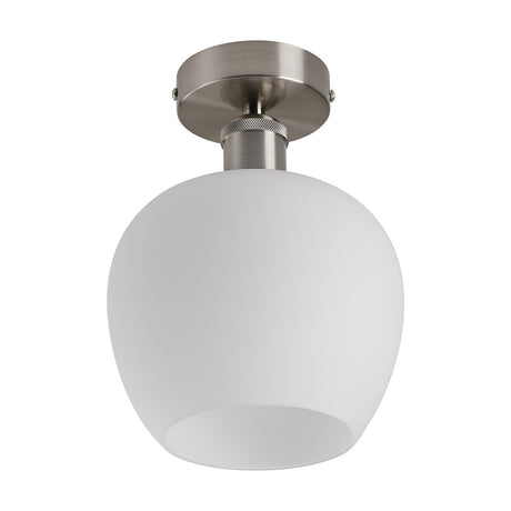 Cawdor Wine Glass Flush Ceiling Light 18cm Opal - Satin Nickel