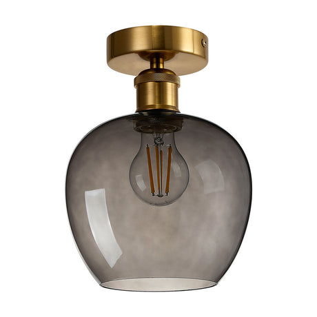 Cawdor Wine Glass Flush Ceiling Light 18cm Smoke - Gilt Bronze