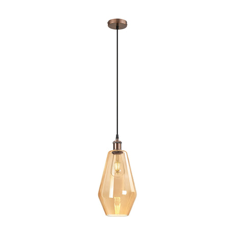 E27 Pendant Light 18cm Amber - Antique Copper