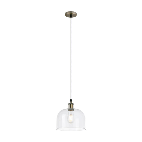 Cawdor E27 Pendant Light 24cm Clear - Antique Brass