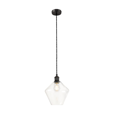 E27 Pendant Light 23cm Amber - Matt Black
